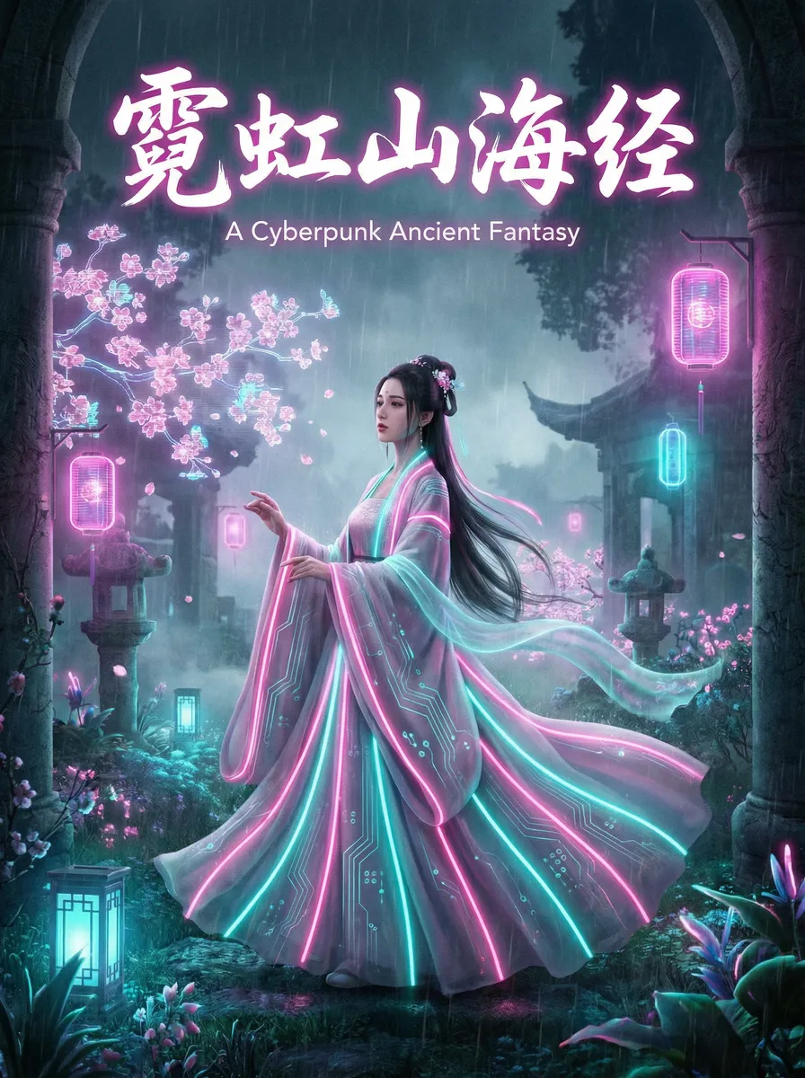 起草平台 古风奇缘短剧 - 霓虹山海经海报